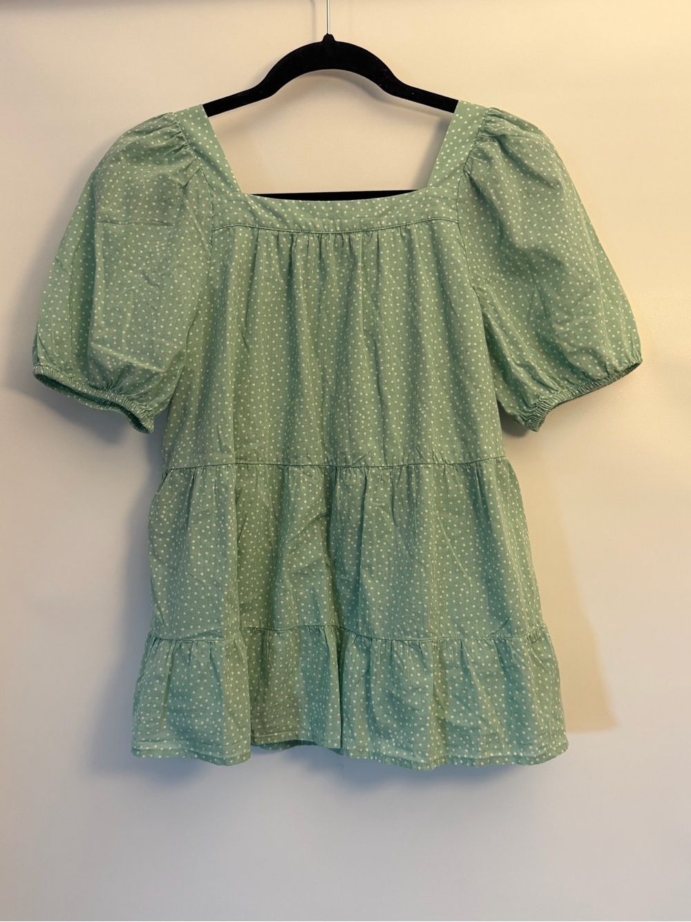 LOFT Mint Green Polka Dot Square-Neck Puff Sleeve Tunic - Picture 6 of 6